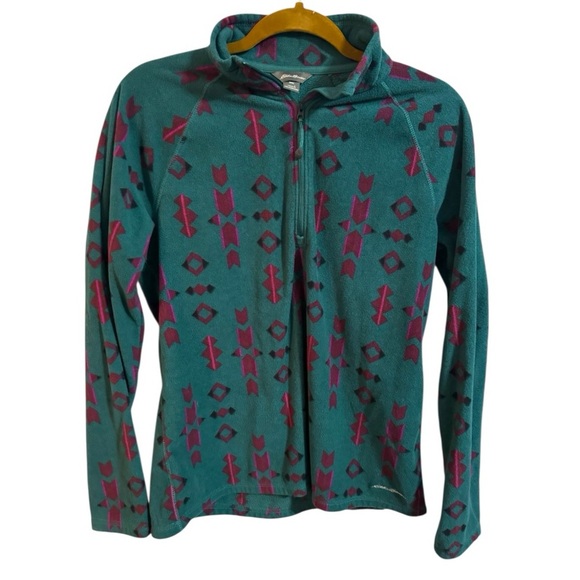 Eddie Bauer Teal and Pink Southwestern Navajo Print Fleece 1/2 Zip - Picture 1 of 6